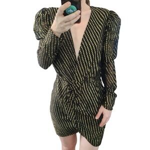 L'Academie XXS Gold & Black Silk Blend Long Sleeve‎ Mini Dress Party Cocktail